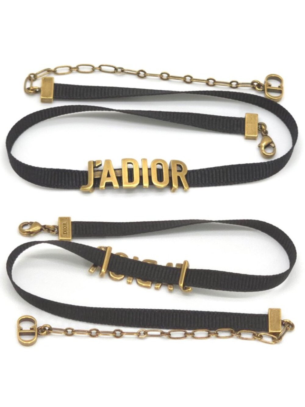 Dior J'adior Logo Choker Necklace Neck Gold Tone Metal Antique Polished Black - Picture 4 of 9